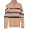 imageAmazon Essentials Womens ClassicFit Lightweight LongSleeve Turtleneck Sweater Available in Plus SizeCamel Navy Placed Stripe