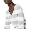 imageAmazon Essentials Womens ClassicFit Lightweight LongSleeve VNeck Sweater Available in Plus SizeLight Grey Heather White Rugby Stripe