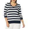 imageAmazon Essentials Womens ClassicFit Lightweight LongSleeve VNeck Sweater Available in Plus SizeNavy White Rugby Stripe