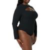 imageAmazon Essentials Womens Fine Rib Long Sleeve Cutout Bodysuit Previously Daily RitualBlack