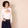 imageAmazon Essentials Womens Fine Rib Long Sleeve Cutout Bodysuit Previously Daily RitualIvory