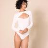 imageAmazon Essentials Womens Fine Rib Long Sleeve Cutout Bodysuit Previously Daily RitualIvory