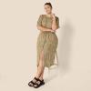 imageAmazon Essentials Womens Fit and Flare HalfSleeve Waisted Midi ALine Dress with PocketsBlack Camel Animal Print