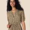 imageAmazon Essentials Womens Fit and Flare HalfSleeve Waisted Midi ALine Dress with PocketsBlack Camel Animal Print