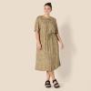 imageAmazon Essentials Womens Fit and Flare HalfSleeve Waisted Midi ALine Dress with PocketsBlack Camel Animal Print