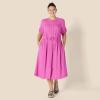 imageAmazon Essentials Womens Fit and Flare HalfSleeve Waisted Midi ALine Dress with PocketsBright Pink