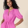 imageAmazon Essentials Womens Fit and Flare HalfSleeve Waisted Midi ALine Dress with PocketsBright Pink