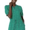 imageAmazon Essentials Womens Fit and Flare HalfSleeve Waisted Midi ALine Dress with PocketsGreen Vine Print