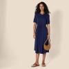 imageAmazon Essentials Womens Fit and Flare HalfSleeve Waisted Midi ALine Dress with PocketsNavy