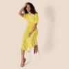 imageAmazon Essentials Womens Fit and Flare HalfSleeve Waisted Midi ALine Dress with PocketsWhite Yellow Petal Print
