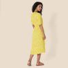 imageAmazon Essentials Womens Fit and Flare HalfSleeve Waisted Midi ALine Dress with PocketsWhite Yellow Petal Print