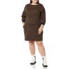 imageAmazon Essentials Womens Fleece Blouson Sleeve Boatneck Sweatshirt Dress Available in Plus SizeBlack Camel Stripe