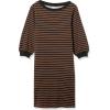 imageAmazon Essentials Womens Fleece Blouson Sleeve Boatneck Sweatshirt Dress Available in Plus SizeBlack Camel Stripe
