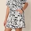 imageAmazon Essentials Womens HighRise RelaxedFit Fluid Twill PullOn Short Shirt Sold SeparatelyBlack Ivory Folk Floral