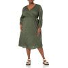 imageAmazon Essentials Womens Lightweight Georgette Long Sleeve VNeck Midi Dress Available in Plus SizeDark Olive Abstract Animal