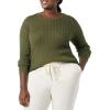 imageAmazon Essentials Womens Lightweight LongSleeve Cable Crewneck Sweater Available in Plus SizeDark Olive