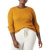 imageAmazon Essentials Womens Lightweight LongSleeve Cable Crewneck Sweater Available in Plus SizeTobacco Brown