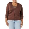 imageAmazon Essentials Womens Lightweight VNeck Cardigan Sweater Available in Plus SizeDark Chestnut Brown Heather