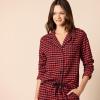imageAmazon Essentials Womens Lightweight Woven Flannel Pajama Set with ShortsBlack Red Mini Buffalo Plaid