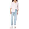 imageAmazon Essentials Womens Long Sleeve Button Down Stretch Oxford Shirt Available in Plus SizeLight Pink White Stripe