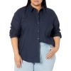 imageAmazon Essentials Womens Long Sleeve Button Down Stretch Oxford Shirt Available in Plus SizeNavy