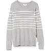imageAmazon Essentials Womens LongSleeve Lightweight Crewneck Sweater Available in Plus SizeLight Grey Heather White Placed Stripe