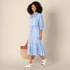 imageAmazon Essentials Womens MidRise Aline Cotton Sateen Tiered Midi Skirt Top Sold SeparatelyBlue White Stripe