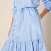 imageAmazon Essentials Womens MidRise Aline Cotton Sateen Tiered Midi Skirt Top Sold SeparatelyBlue White Stripe