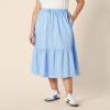 imageAmazon Essentials Womens MidRise Aline Cotton Sateen Tiered Midi Skirt Top Sold SeparatelyBlue White Stripe