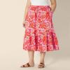 imageAmazon Essentials Womens MidRise Aline Cotton Sateen Tiered Midi Skirt Top Sold SeparatelyBright Poppy Red Multi Folk Floral