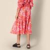 imageAmazon Essentials Womens MidRise Aline Cotton Sateen Tiered Midi Skirt Top Sold SeparatelyBright Poppy Red Multi Folk Floral