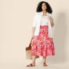 imageAmazon Essentials Womens MidRise Aline Cotton Sateen Tiered Midi Skirt Top Sold SeparatelyBright Poppy Red Multi Folk Floral