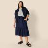 imageAmazon Essentials Womens MidRise Aline Cotton Sateen Tiered Midi Skirt Top Sold SeparatelyNavy
