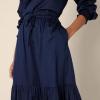 imageAmazon Essentials Womens MidRise Aline Cotton Sateen Tiered Midi Skirt Top Sold SeparatelyNavy