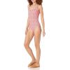 imageAmazon Essentials Womens OnePiece Coverage Swimsuit Available in Plus SizePale Peach Micro Floral