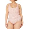 imageAmazon Essentials Womens OnePiece Coverage Swimsuit Available in Plus SizePale Peach Micro Floral