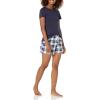 imageAmazon Essentials Womens Poplin Short and Sleep Tee SetNavy Plaid