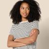 imageAmazon Essentials Womens Regular Fit 100 Cotton Crewneck Short Sleeve TShirt MultipacksEggshell White Black French Stripe