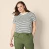 imageAmazon Essentials Womens Regular Fit 100 Cotton Crewneck Short Sleeve TShirt MultipacksEggshell White Black French Stripe