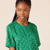 imageAmazon Essentials Womens RegularFit Georgette Short Sleeve TopGreen White Floral