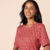 imageAmazon Essentials Womens RegularFit Georgette Short Sleeve TopTomato Red Ditsy Floral