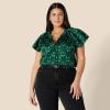 imageAmazon Essentials Womens RelaxedFit Cotton Sateen Flutter Sleeve BlouseDark Green Green Birds