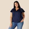 imageAmazon Essentials Womens RelaxedFit Cotton Sateen Flutter Sleeve BlouseNavy