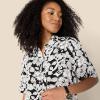 imageAmazon Essentials Womens RelaxedFit Fluid Twill ButtonDown Shirt Short Sold SeparatelyBlack Ivory Folk Floral