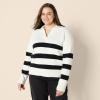 imageAmazon Essentials Womens RelaxedFit Heavyweight Cotton Polo Pullover SweaterEggshell White Black Big Stripe