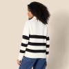 imageAmazon Essentials Womens RelaxedFit Heavyweight Cotton Polo Pullover SweaterEggshell White Black Big Stripe