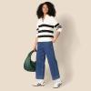 imageAmazon Essentials Womens RelaxedFit Heavyweight Cotton Polo Pullover SweaterEggshell White Black Big Stripe