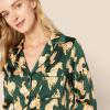 imageAmazon Essentials Womens Satin Pajama Shirt and Pants SetDark Green Beige Zebra