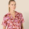 imageAmazon Essentials Womens Satin Short Sleeve ButtonDown Top and Short Sleepwear SetBrick Red Fan Floral