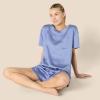imageAmazon Essentials Womens Satin Short Sleeve TShirt and Short Sleepwear SetDusty Blue